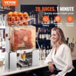 VEVOR Commercial Juicer Machine, 110V Juice Extractor, 120W Orange Squeezer for 22-30 per Minute, Electric Orange Juice Machine with Pull-Out Filter Box SUS 304 Tank PP Cover and 2 Collecting Buckets