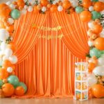 Orange Backdrop Curtain 2 Panels-Wrinkle-Free Champagne Curtains Polyester Photography Drapes for Baby Shower Birthday Party Photo Background Backdrop Stand- 8 X10FT (Orange)