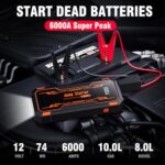 Car Jump Starter 6000A Car Battery Jump Starter Portable,12V Battery Jumper Starter Portable(10.0L Gas/8.0L Diesel),LCD Display Jump Box Jump Starter Battery Pack with Jumper Cable&Flashlight-Orange