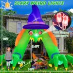 MICOCAH Halloween Inflatables 12FT Green Witch Archway Outdoor Decorations with Glowing Red Eyes, Build-in LEDs & Tethers Stakes Halloween Blow Ups Arch for Yard, Indoor, Party, Garden, Lawn Decor