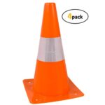 Orange Safety Cones – Hazard Cones (4Pc) 12″ Hardware Plastic Safety Cone with Reflective Strip Collar – Great for Kids Play – Physical Distancing Barriers