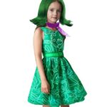 Magwei Girls Disgust Costume Joy Princess Dress Costume Kids Cosplay Dress up Halloween Birthday Christmas Outfits with Wig (Green, 11-12 Years)