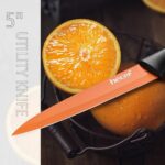 hecef 13 Pieces Kitchen Knife Set with Built-in Sharpening Wooden Block, High Carbon Stainless Steel Knife Block Set with Steak Knives, Kitchen Scissors, Orange