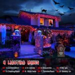 Hezbjiti 400LED Halloween Lights Purple Orange Icicle Lights 32.8FT Halloween String Lights Outdoor Decoration 8 Modes 75 Drops Fairy Lights for Eaves Party Yard Garden Halloween Decor