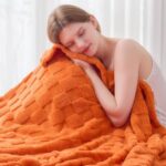 NEWCOSPLAY Super Soft Throw Blanket Orange Premium Silky Flannel Fleece 3D Checkered Lightweight Bed Blanket All Season Use (Orange Checkered, Throw(50″x70″))