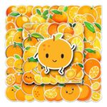 50PCS Cartoon Cute Orange Stickers Pack, Aesthetic Vinyl Fruits Kids Sticker Decals, Stickers for Hydro Flask, Laptop, Water Bottle, Cartoon Fruits Stickers for Kids, Teens, Girls, Adults (Orange)