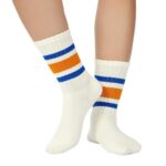 Century Star Retro Striped Novelty Socks For Women Vintage Casual Crew Socks Sporty Calf Socks Cotton Socks Women Blue Orange