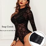 Avidlove Halloween Costumes Mesh Bodysuit for Women Black Leotard Long Sleeve Slim Bodysuit Tops XL