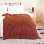 Linecooo Burnt Orange Fleece Throw Blanket 50”×60” for Couch Sofa Bed,Super Soft Cozy Plush Microfiber Flannel Blanket with Stripes Design Lightweight for Adults,Woman,Girls