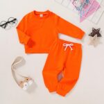 Happy Town Fall Outfits for Toddler Girl Boy Long Sleeve Top and Long Pants Set Toddler Sweatsuits (Orange, 4-5T)