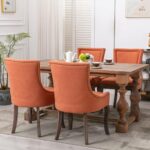 MZDOO Modern Dining Chairs Set of 6, High Back Dining Chairs Side Chairs with Solid Wood Legs, Upholstered Fabric Dining Room Chairs for Dining Room Kitchen, Orange