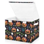 xigua Halloween Decorations Pumpkin Ghosts Storage Bins with Lids and Carrying Handle,Foldable Storage Boxes Organizer Containers Baskets Cube with Cover for Home Bedroom Closet Office Nursery