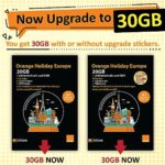 Orange Holiday Europe Prepaid SIM Card Combo Deal 30GB Internet Data in 5G/4G/LTE (Data tethering Allowed)+120min & 1000 Texts from Europe to Any Country Worldwide+1 Sim Card Holder+1 Pin