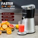 DALLE CCJ-001 Commercial Citrus Juicer | Detachable Orange, Lemon, and Grapefruit Juicer Squeezer with Splash Cover, 2 Cones & 2 Pulp Filter | 1450 RPM, 400W, 120V Cast Aluminum Citrus Juicer Machine