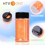 HTVRONT Holographic Fine Orange Glitter – 50 g/1.76 oz Fine Glitter for Resin, Double-Duty Cap Resin Glitter, Orange Glitter for Tumbler, Nails, Candle Making, Crafts