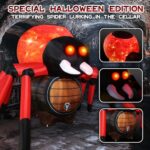 TCFUNDY 7FT Halloween Inflatable Giant Spider and Barrel, Giant Blow Up Spider with LED Rotating Red Lights & Red Glowing Eyes Outdoor Decoration, Halloween Yard Decoration